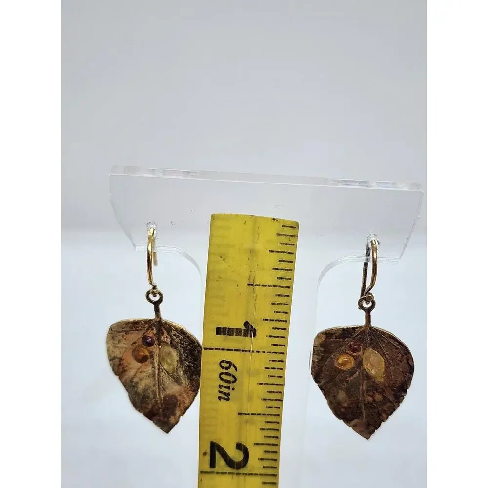 Vintage 14k Gold on 925 Sterling Silver Leaf Shaped Earrings YAM Israel